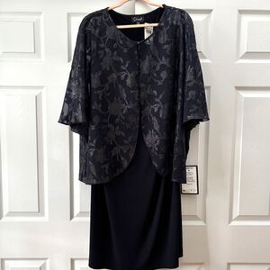 NEW Connected Apparel Dress 18W Navy Sleeveless Pullover with 27" Shawl NWT